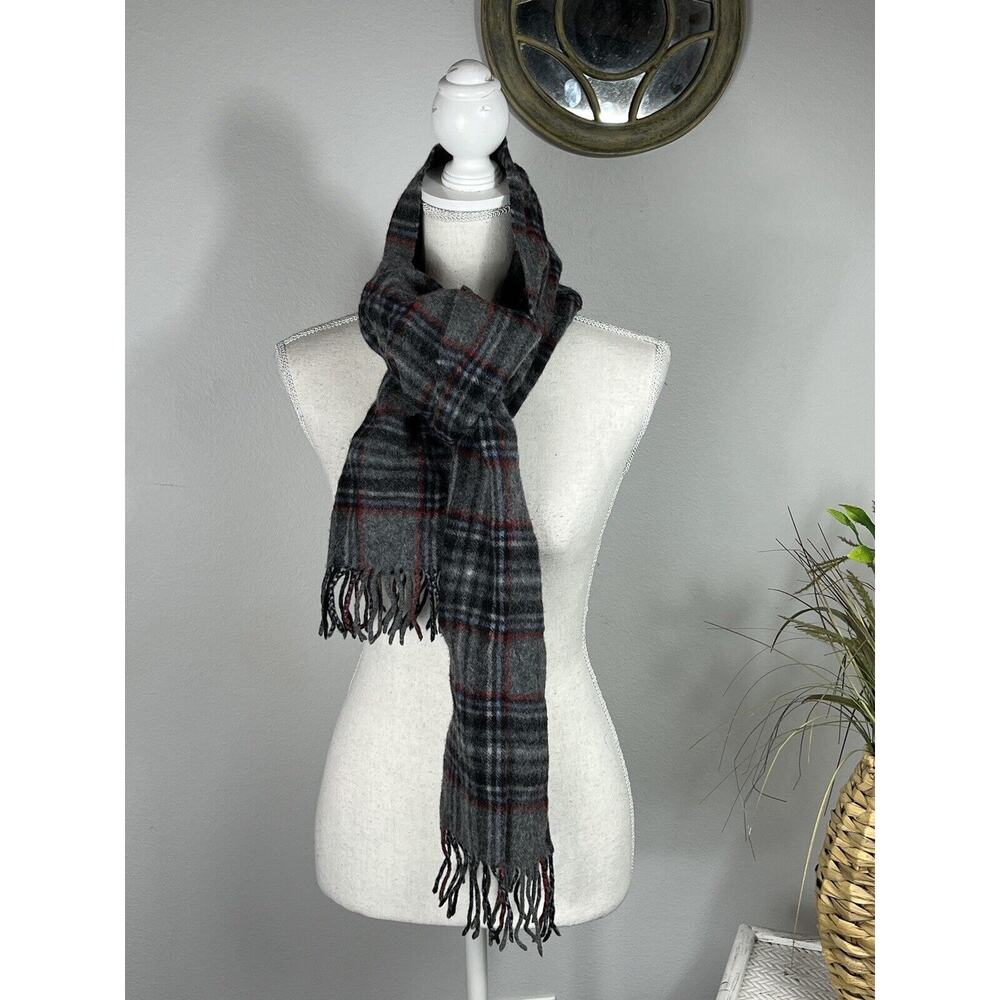 James Pringle Weavers 100% Pure Wool Scarf Blue/Brown/Cream Plaid 11"X 55"